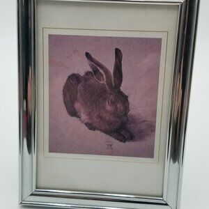 Albrecht Durer 'The Young Hare' Framed in silver frame total 6" X 8" w/frame